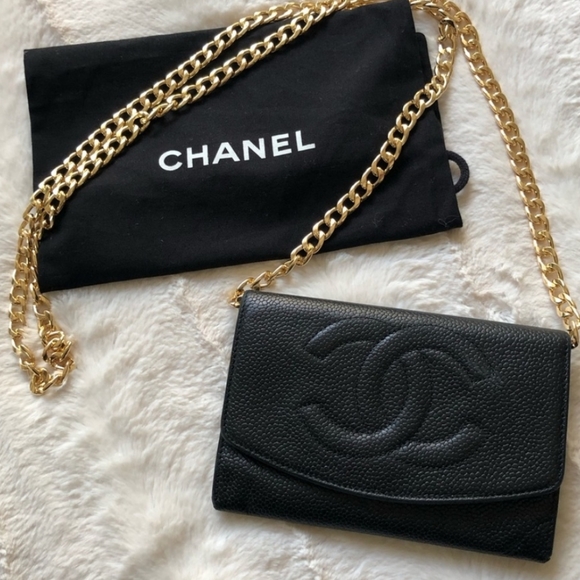 Chanel CC Black Caviar Leather wallet/crossbody-chain is optional, but included. - Picture 13 of 14